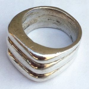 Sterling Silver Chunky Square Layered Ring 7.5